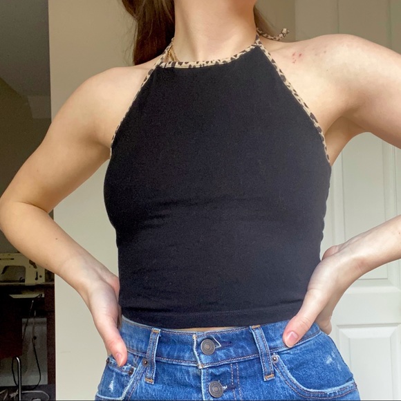 Brandy Melville Black Cropped Halter Top - Picture 2 of 2